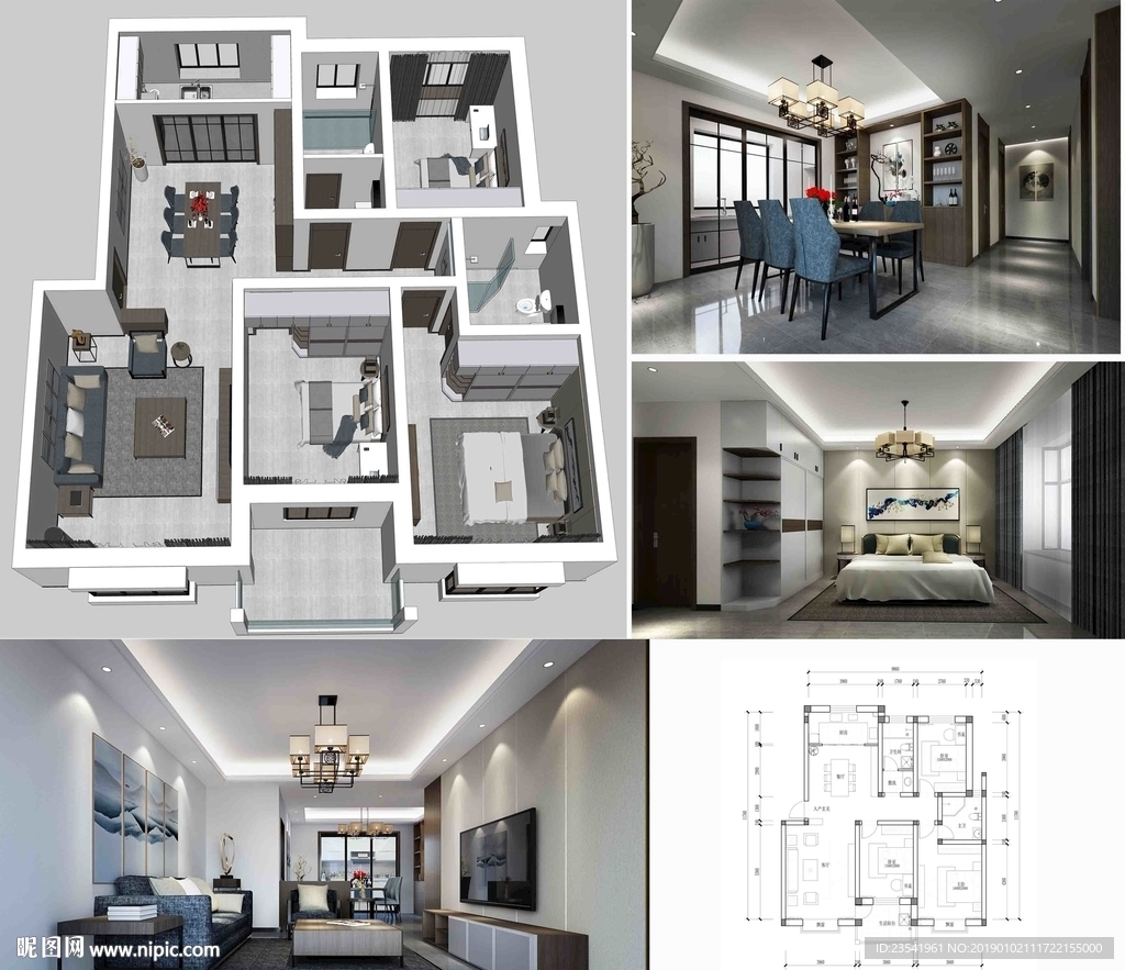 140平方新中式家装SU模型