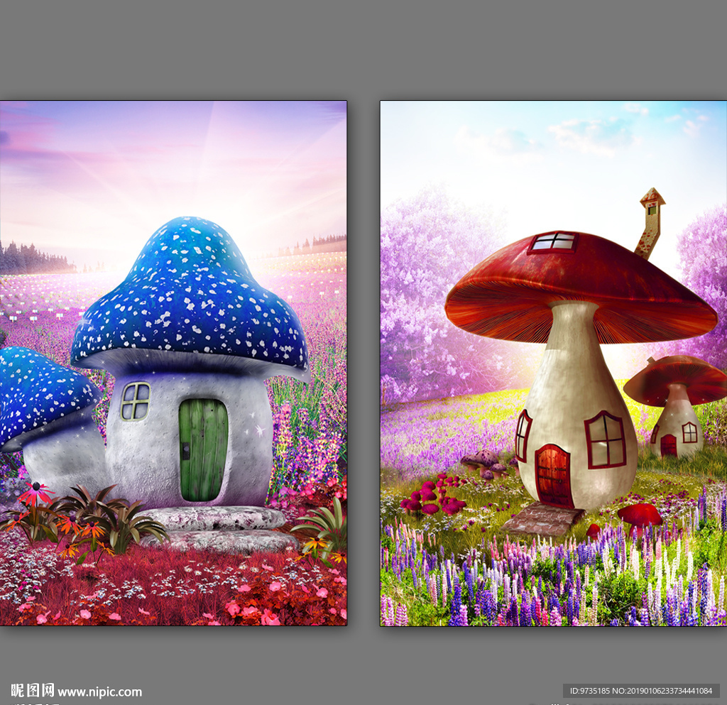 梦幻蘑菇儿童房幼儿园童趣装饰画