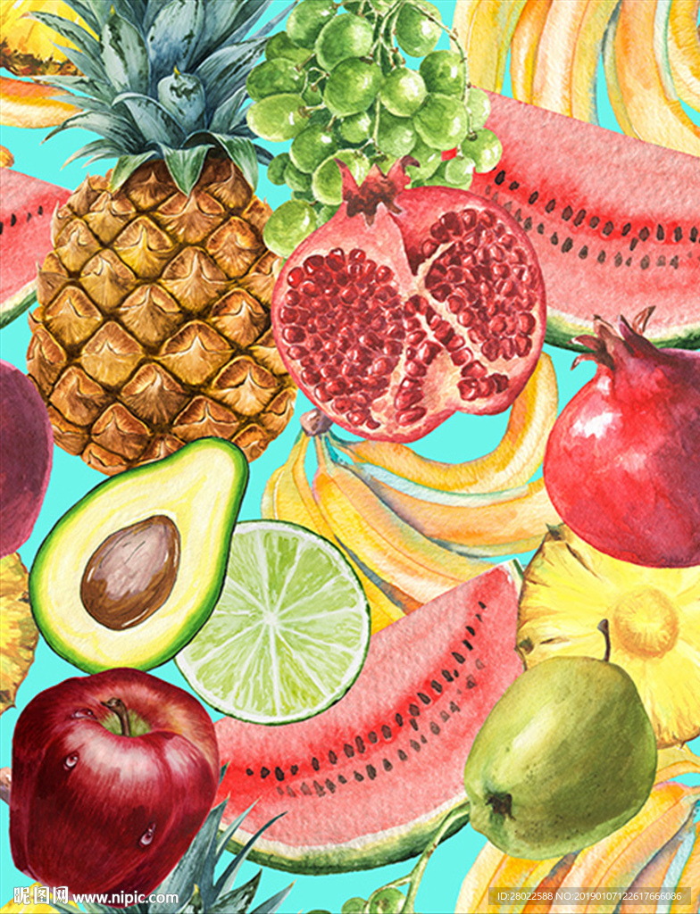 手绘各种水果夏天水果图案