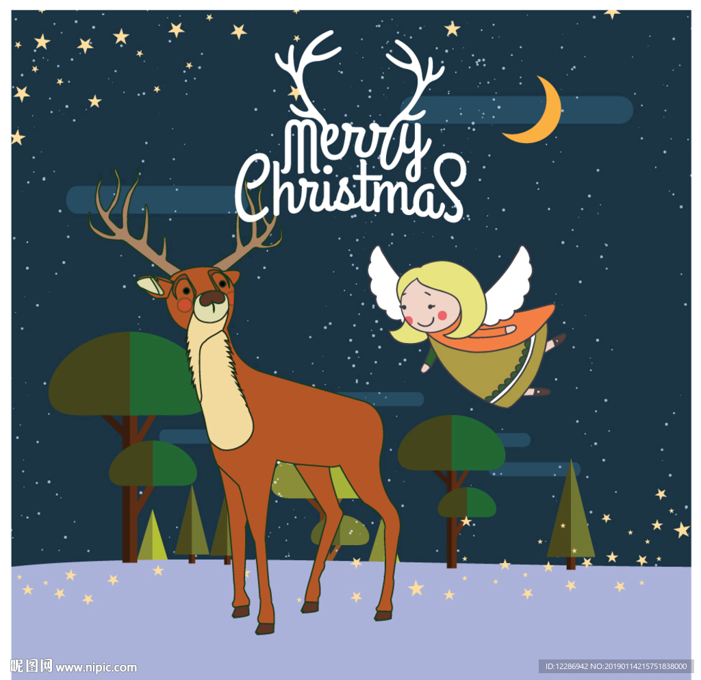 创意圣诞节夜晚意境麋鹿海报设计