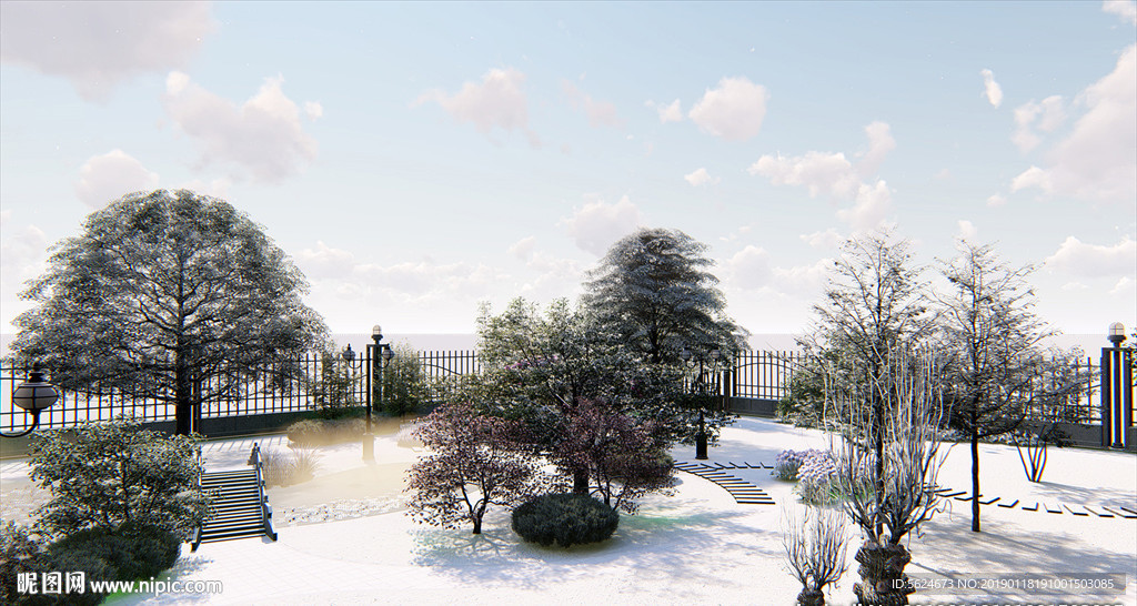别墅游园雪景动态效果图
