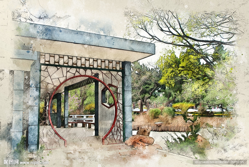 大連勞動公園園中園插畫