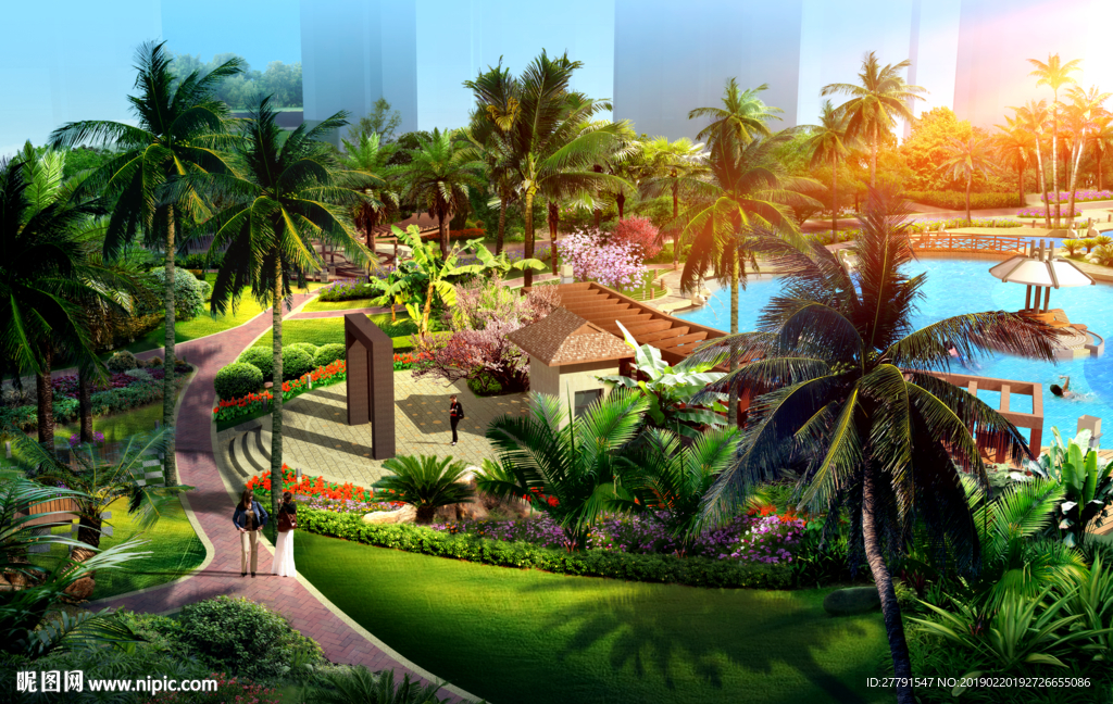热带游泳池景观设计效果图