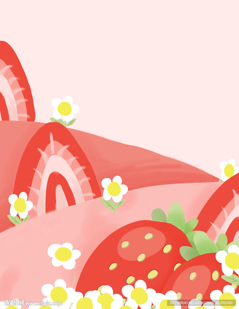 草莓小雏菊春天植物插画