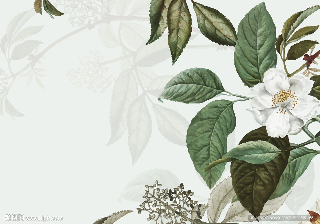 手绘花卉绿植背景 春季海报背景