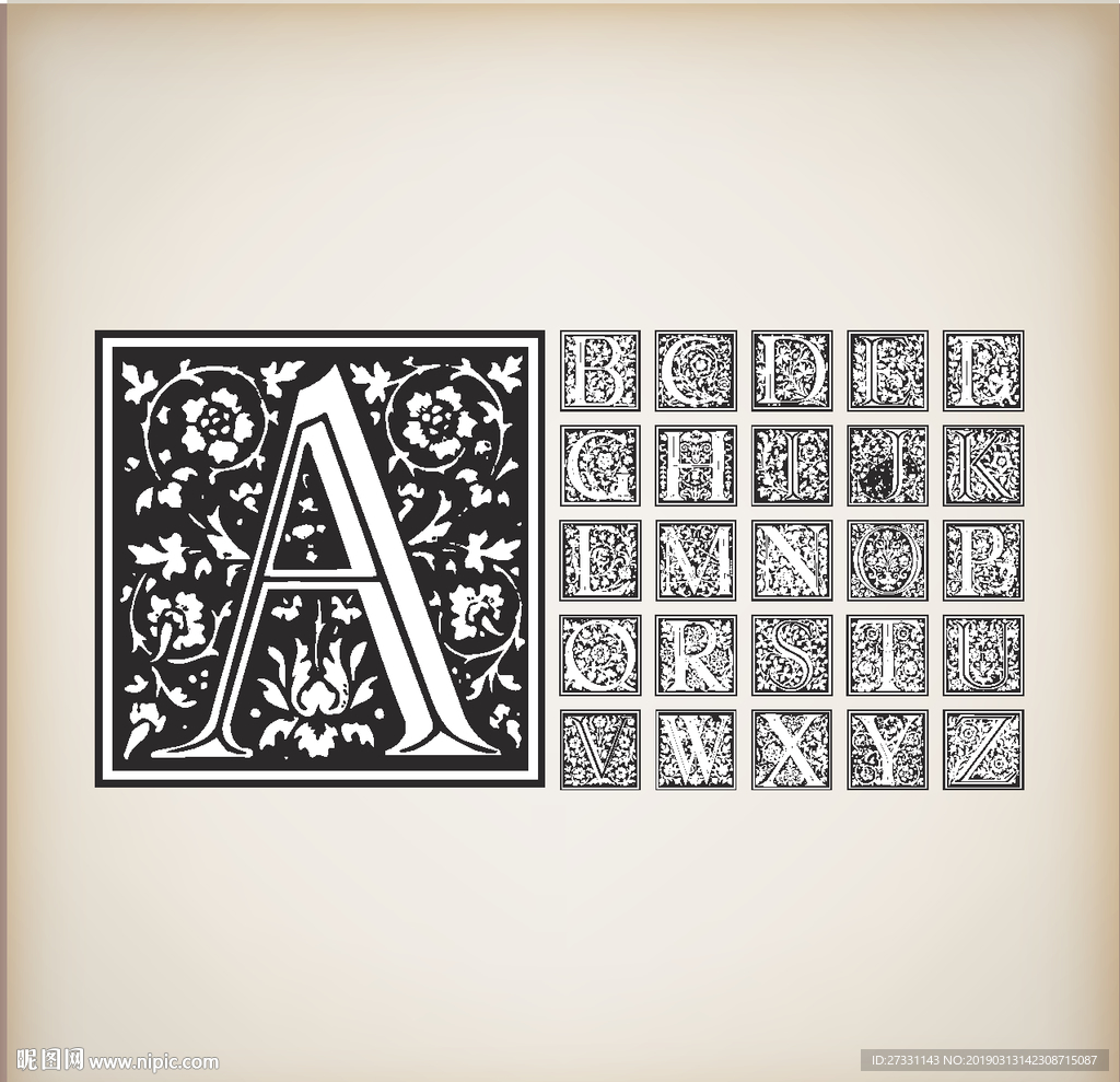 字母花纹 字母艺术 剪纸图案