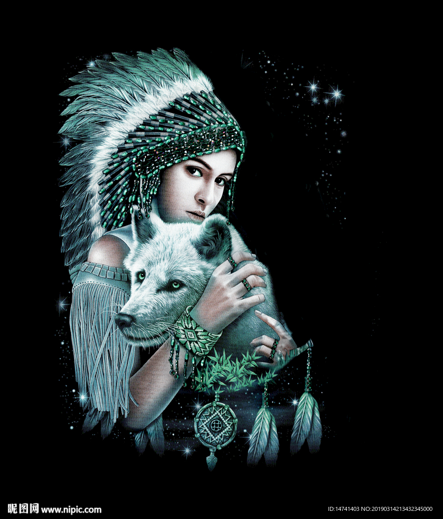 唯美印第安美女图腾编织白狼星宇