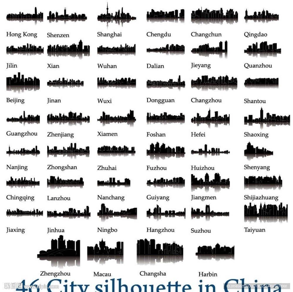 中國46個城市建筑矢量圖