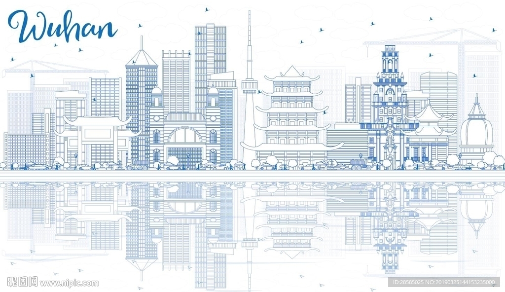 武漢標志性建筑矢量圖