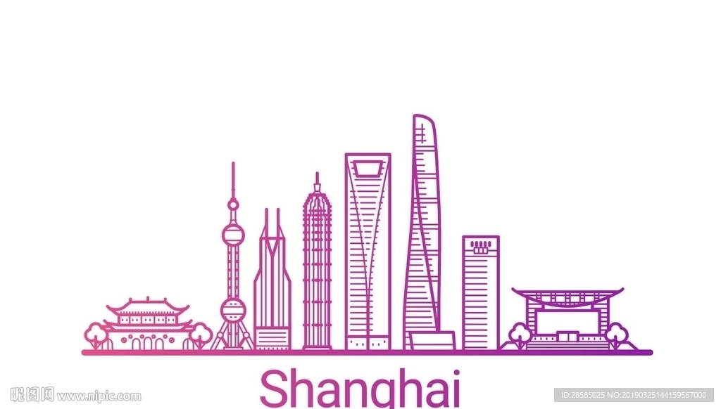 上海标志建筑线条矢量图