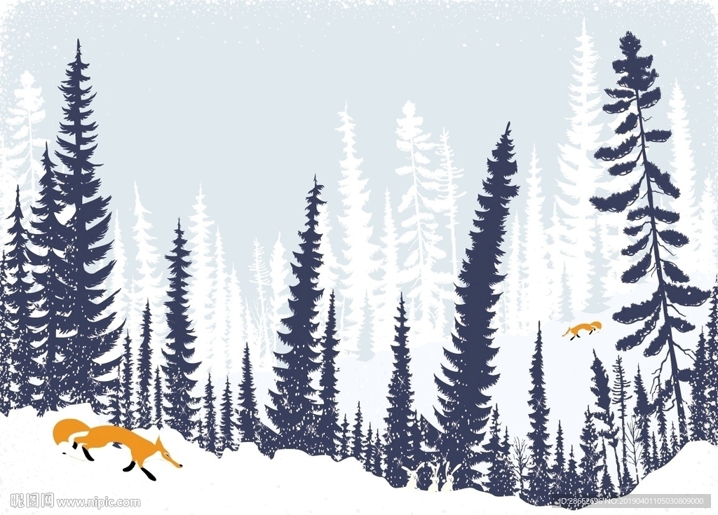 冰天雪地山林风景插画插图