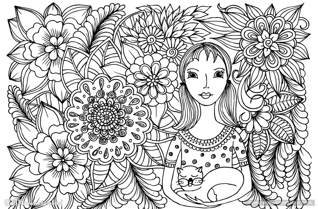 线描花卉插画插图