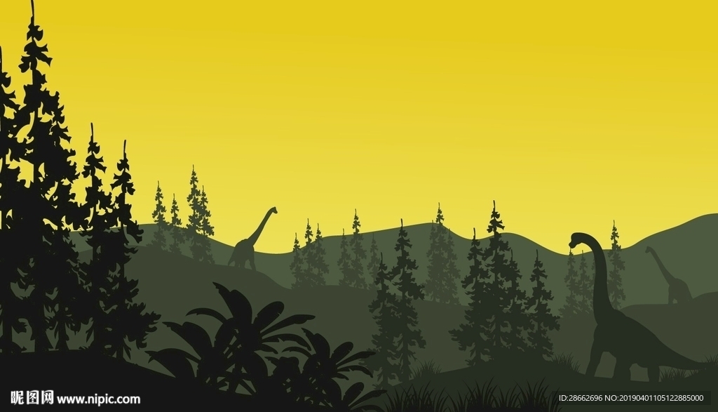 恐龙时代森林插画插图
