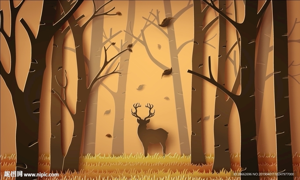 麋鹿森林风景插画插图