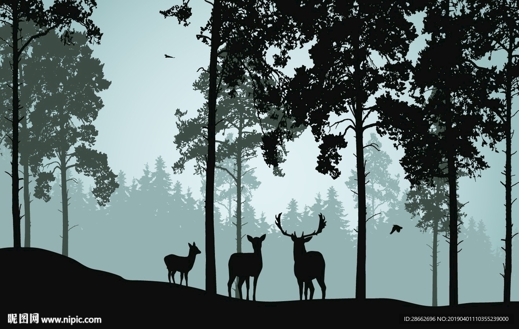 麋鹿山林插画插图