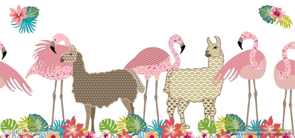 火烈鳥花卉植物插畫插圖