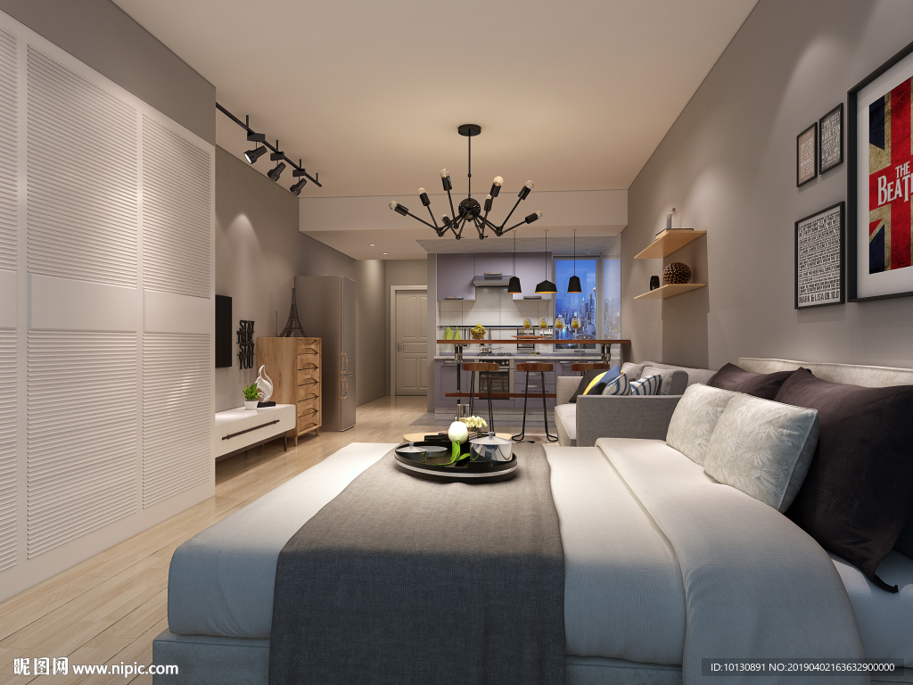 北欧单身公寓室内设计高清效果图