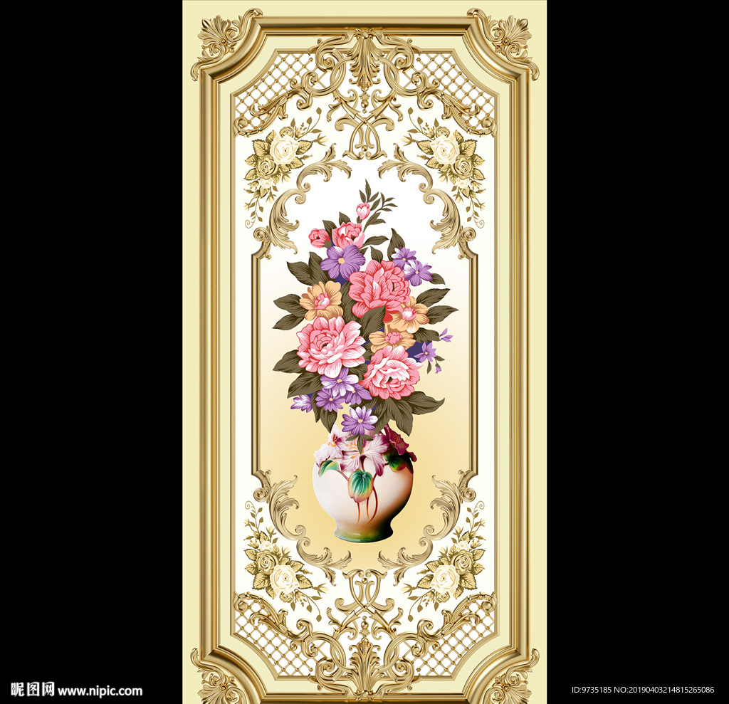 歐式古典金屬富貴花玄關(guān)背景墻