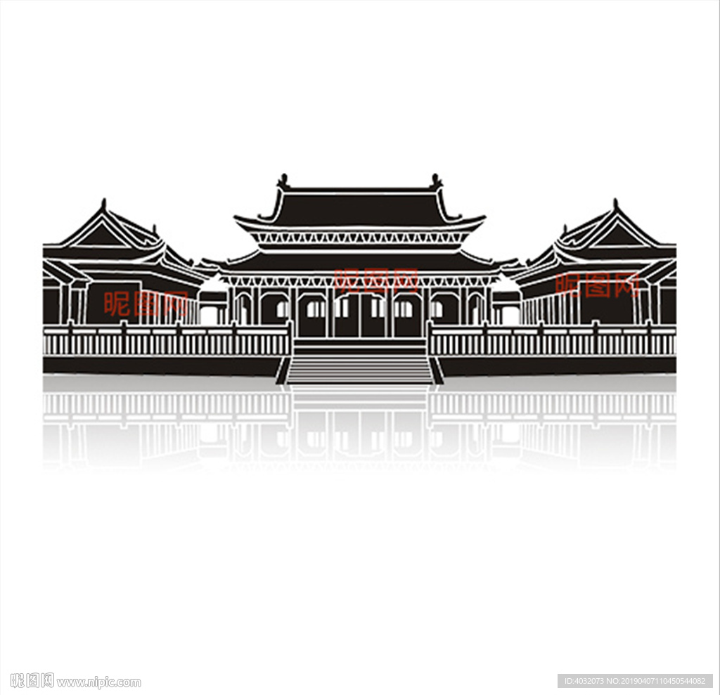 中式古典大殿建筑宫殿剪影