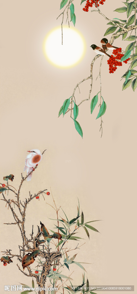 中国风国画花鸟玄关装饰画
