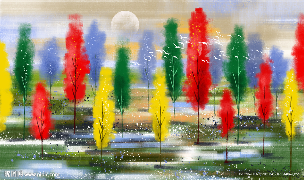 现代彩色生命树抽象树油画背景墙