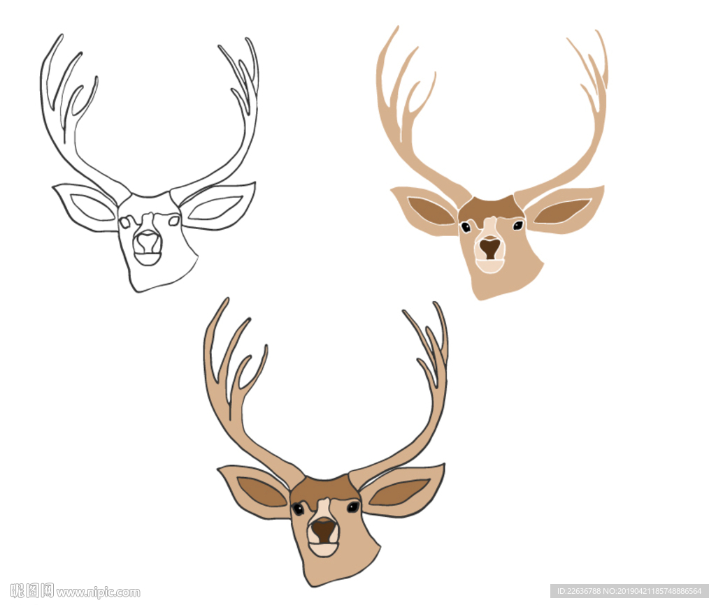 ai矢量动物鹿头像鹿角创意图形