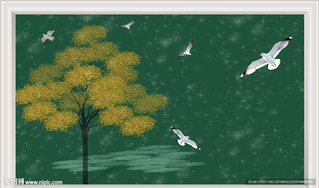 簡約小樹海鷗電視背景墻