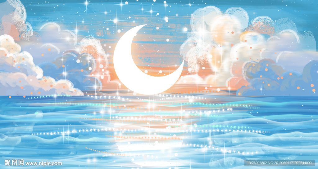 日系海边夏天手绘插画