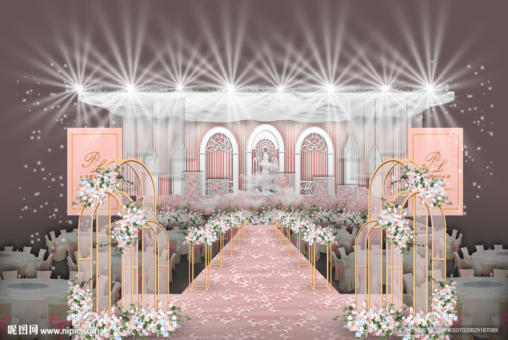 粉白色婚礼仪式区