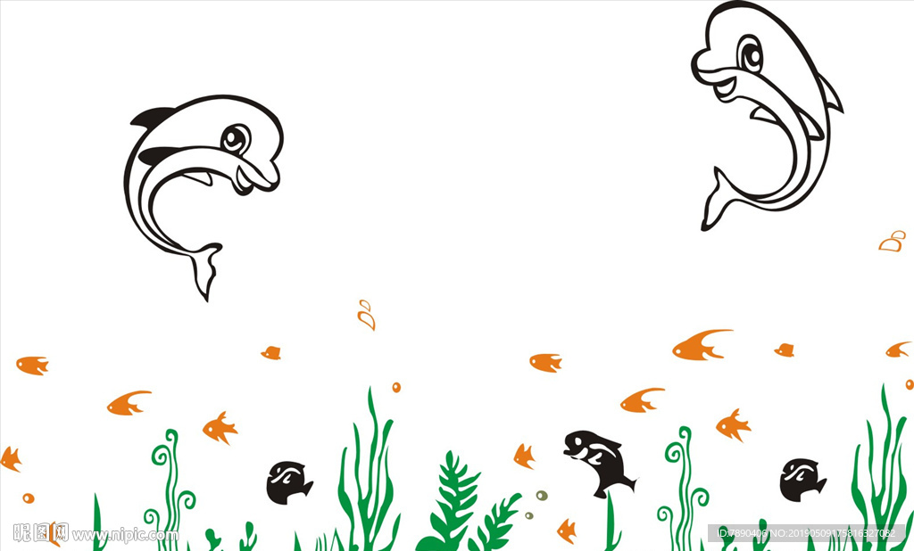 硅藻泥海底世界海草鲸鱼鱼卡通