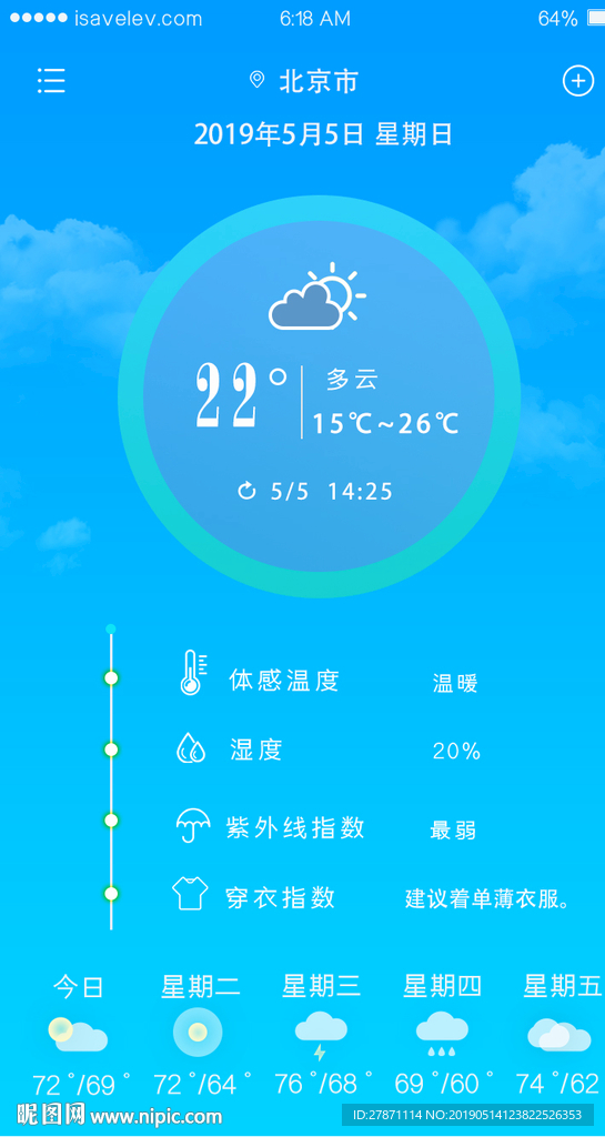 手機天氣預報時尚UI界面設計