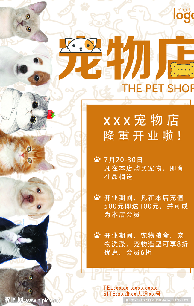 宠物店开业促销海报猫狗可爱动物