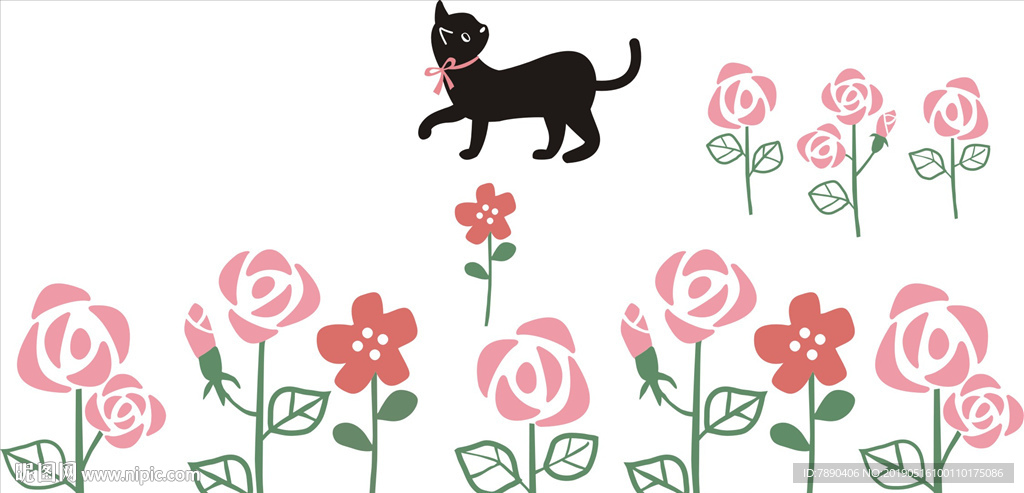 硅藻泥小花朵快乐的小黑猫