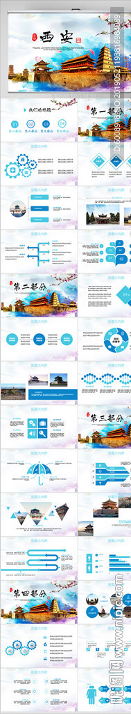 陕西西安旅游印象动态PPT模板