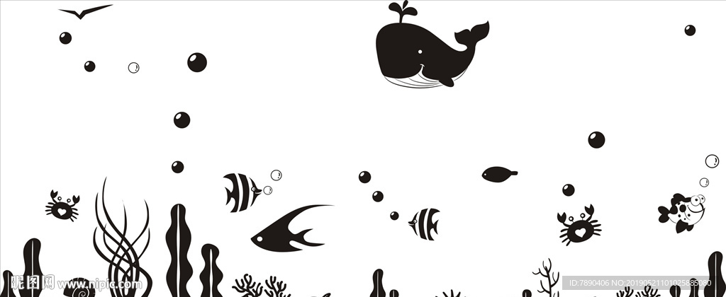 硅藻泥海底世界鲸鱼海草鱼气泡