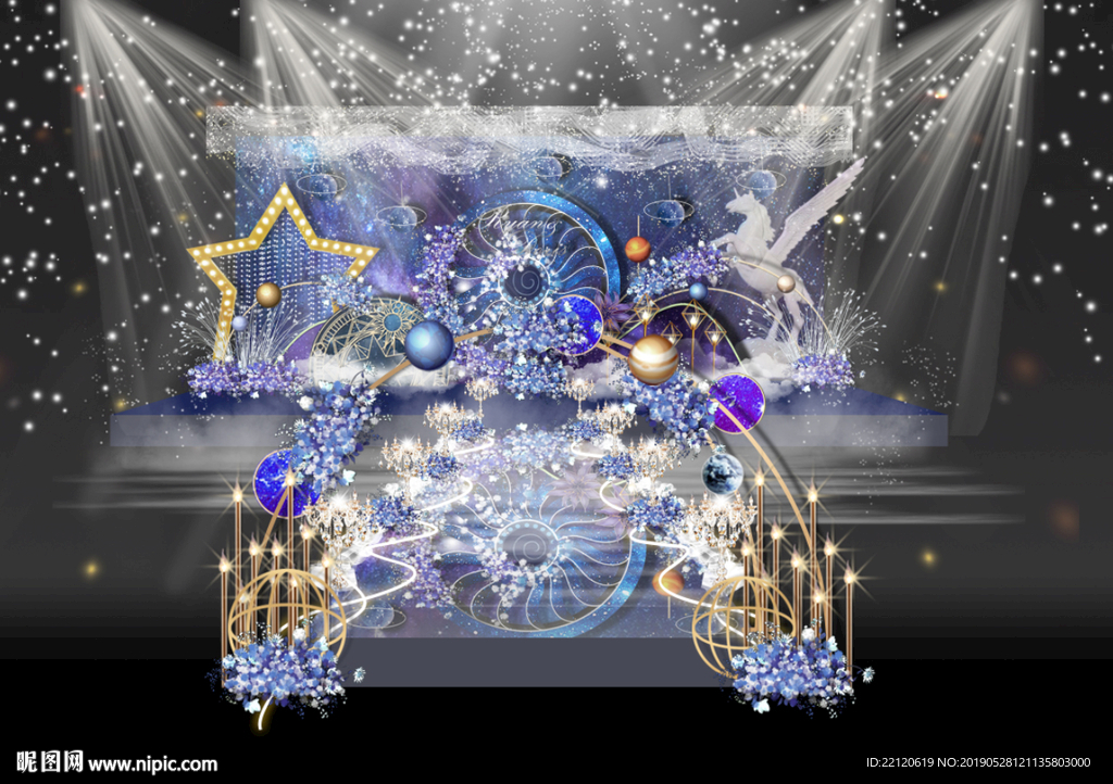 星空婚礼舞台蓝紫色星空背景设计