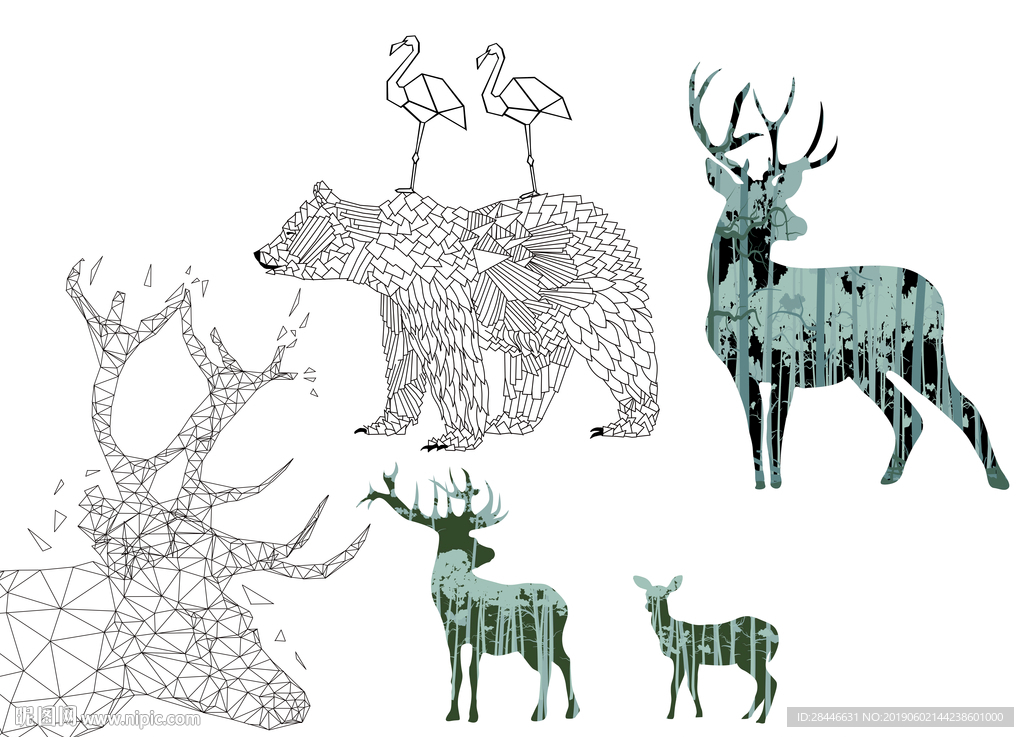 手绘几何线条动物设计元素图案