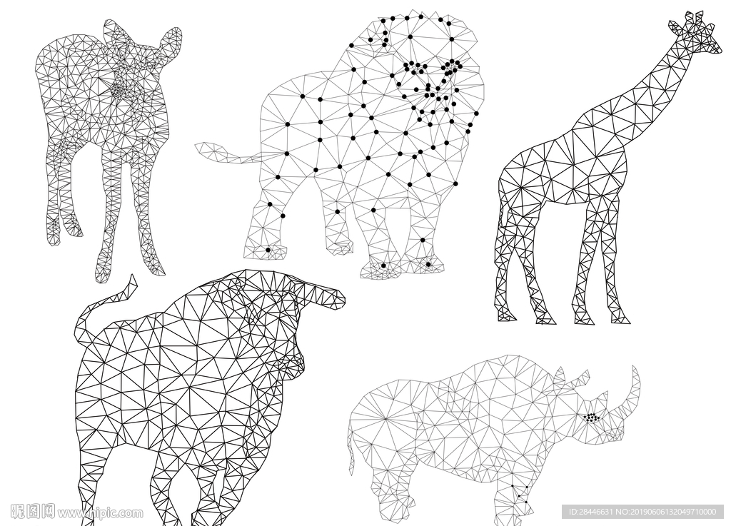 手绘几何线条动物设计元素图案