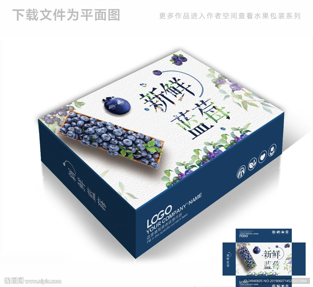 新鲜蓝莓简约包装箱包装礼盒设计