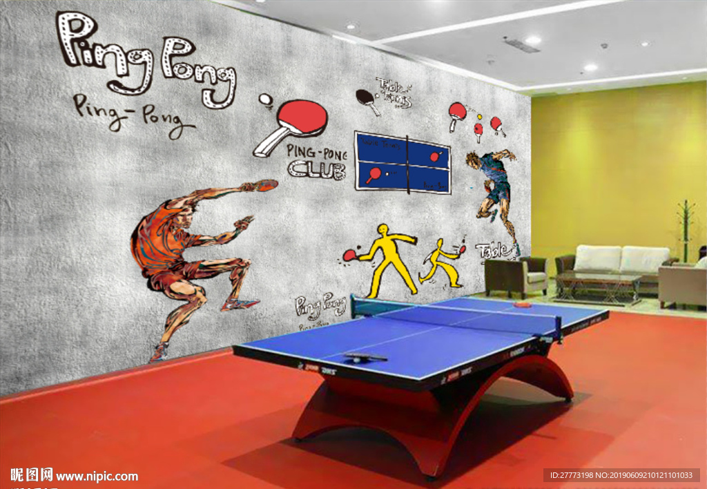 乒乓球室壁画个性运动健身背景墙