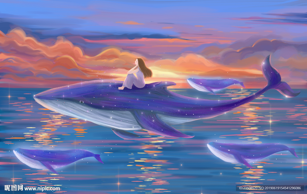 梦幻鲸鱼插画图片