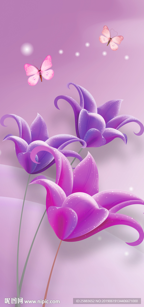 唯美紫色鲜花3D玄关背景