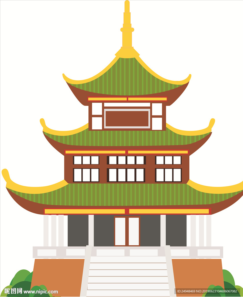 手绘中国风古建筑矢量素材