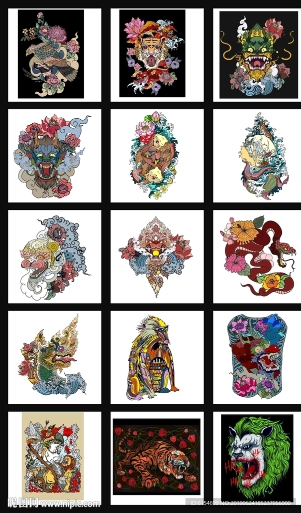 中國風(fēng)圖騰插畫紋身海報(bào)背景圖案