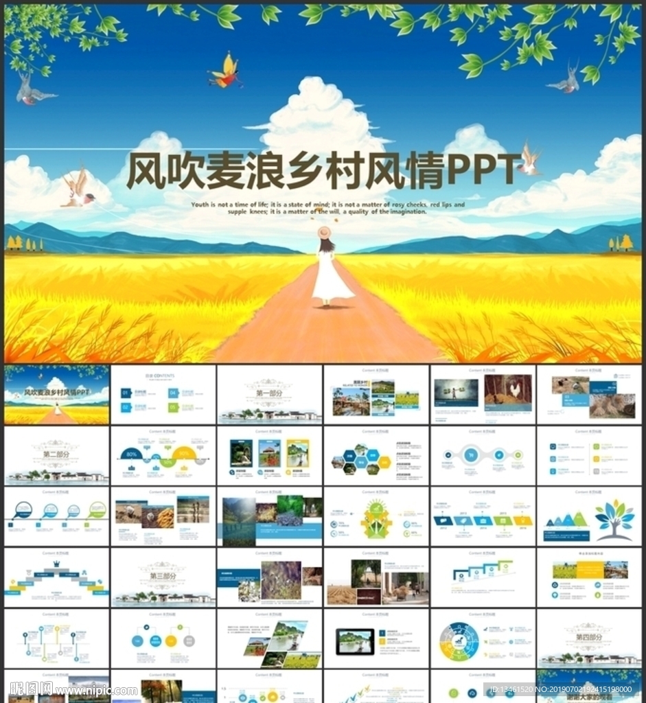 風吹麥浪鄉村風PPT