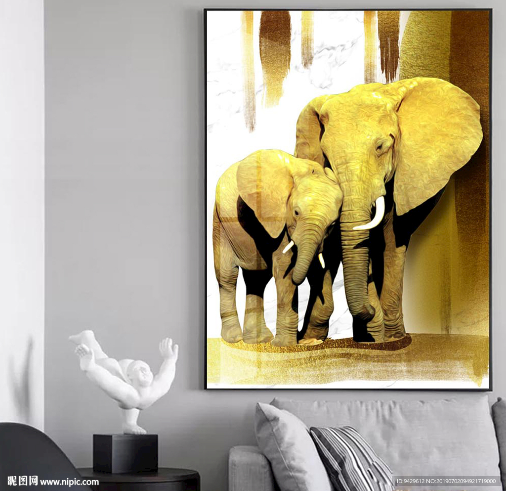 母子象黄金象意境装饰画