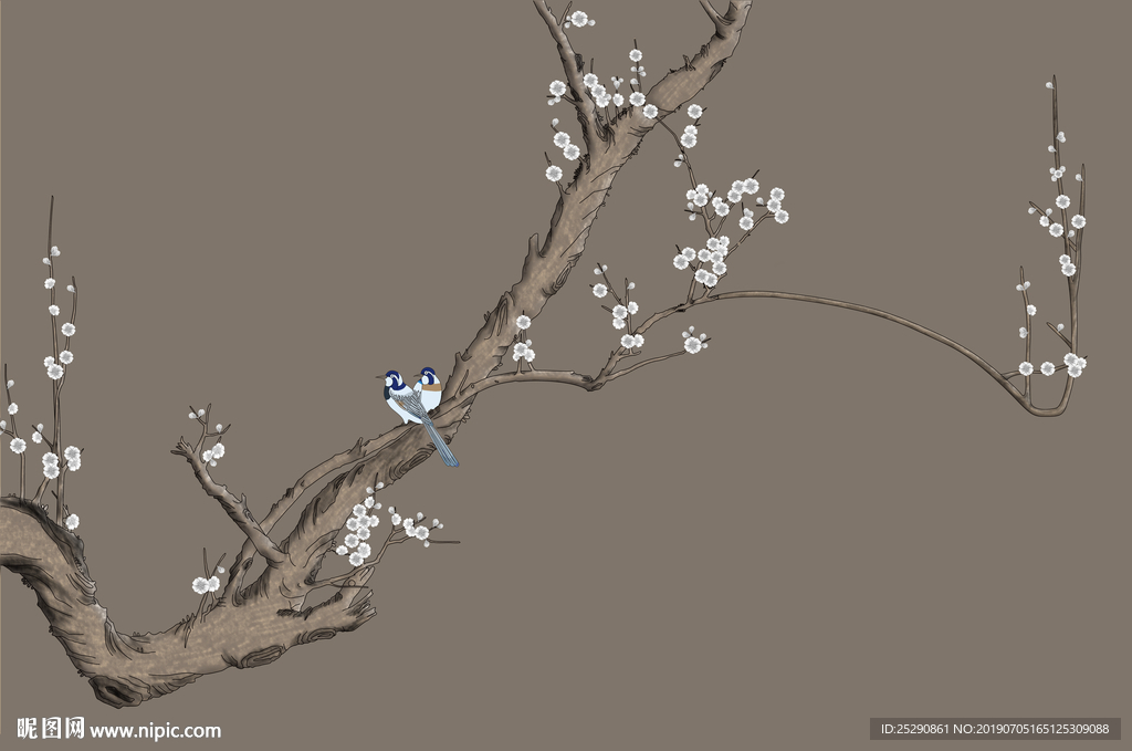 手繪工筆花鳥梅花
