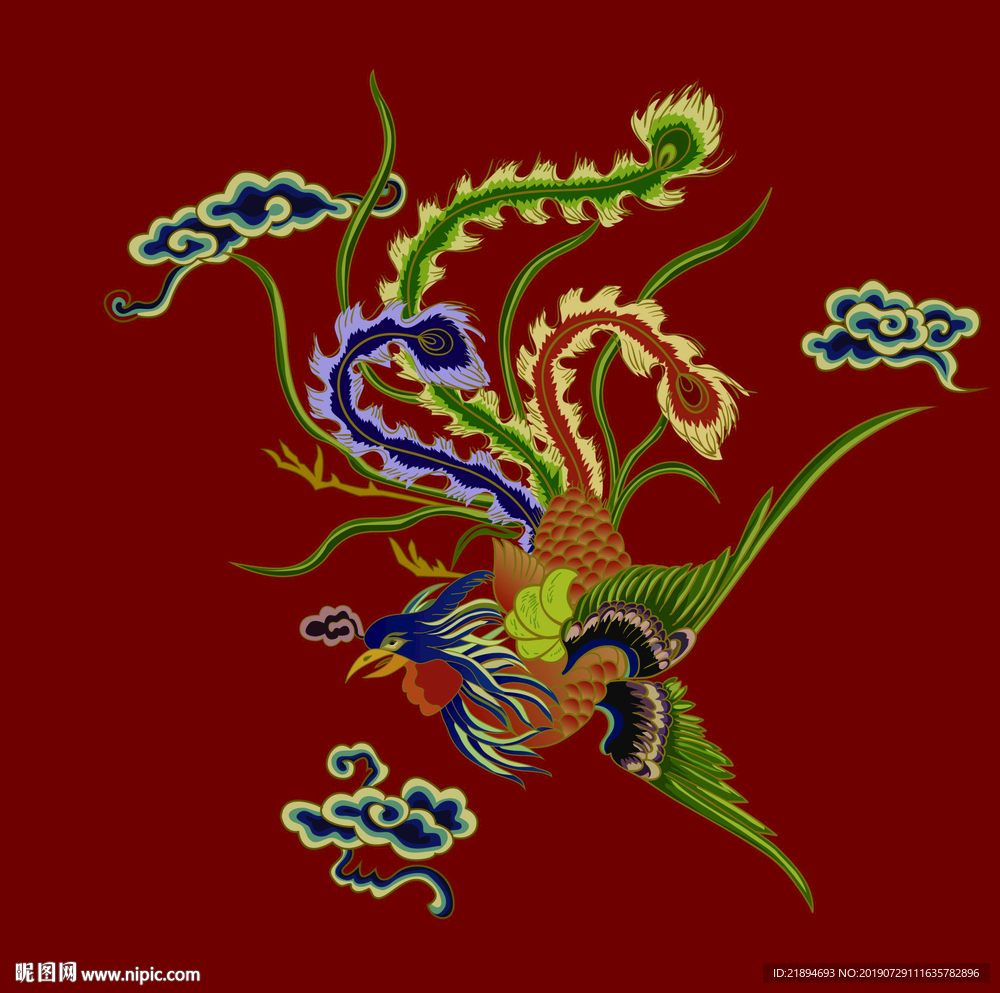 中国传统纹饰流云凤凰