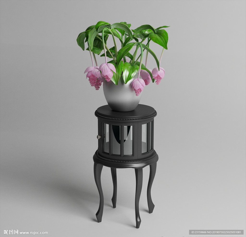 花卉和古典小桌子模型