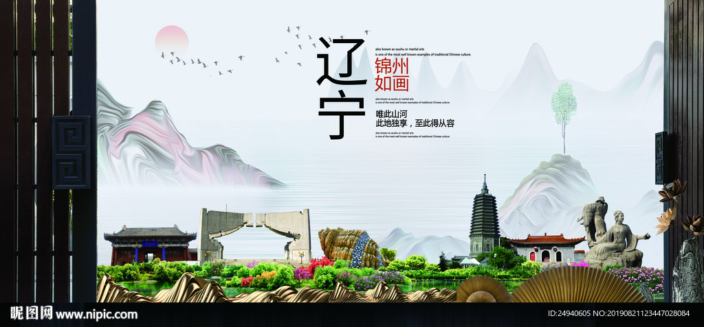 锦州如画中国风城市形象海报广告